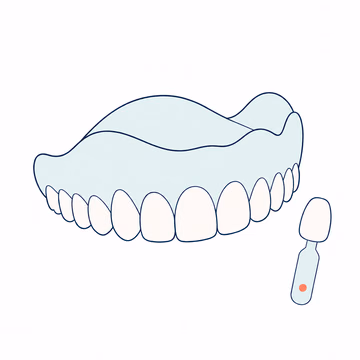 Editorial illustration of cosmetic dentures and a dental shade tab