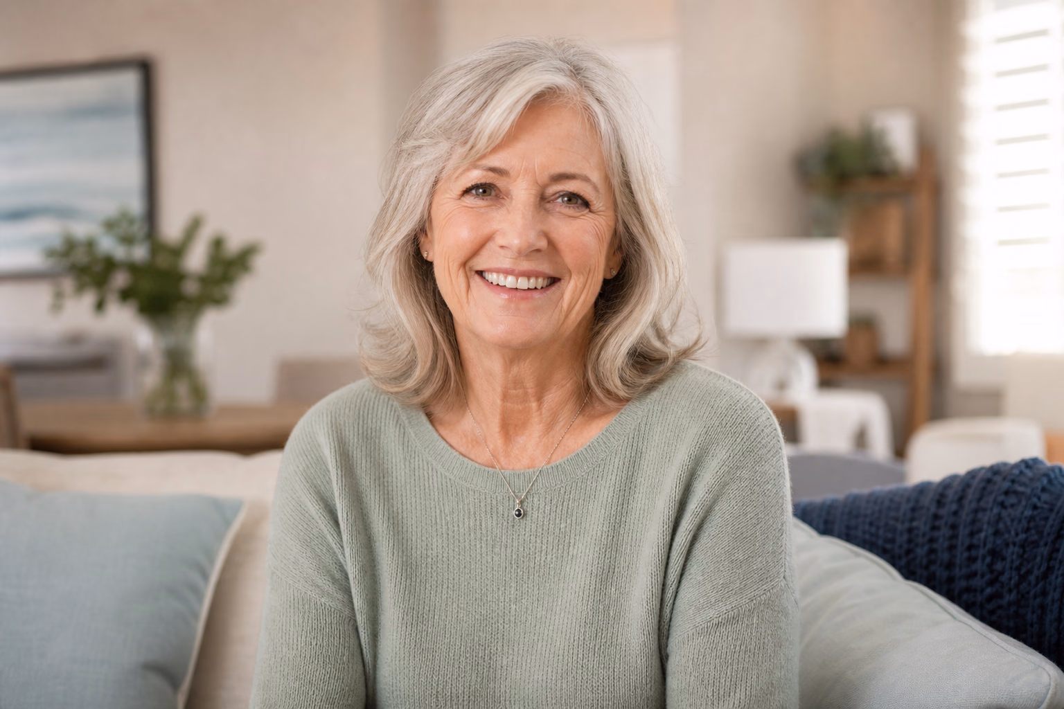 Older woman smiling at home